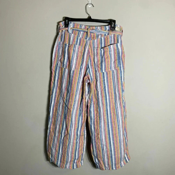 7 For All Mankind Striped Linen Wide Leg Pants Women's Size 10 Multicolor Ankle - Picture 4 of 16